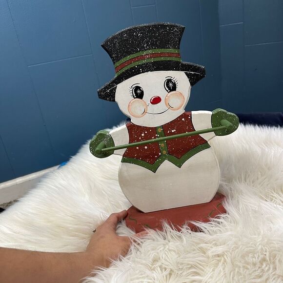 Vintage handmade snow man hand towel holder winter decoration - Picture 1 of 6